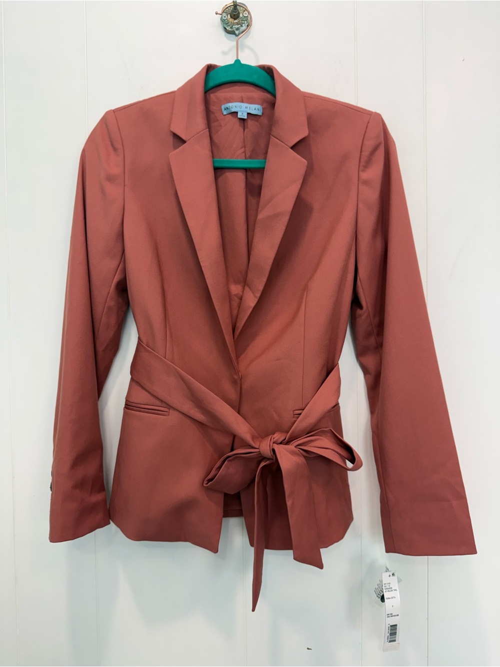 NWT Antonio Melani Terra Cotta Willow Twill Blazer Jacket With Tie Belt Size 2